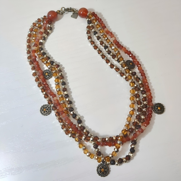 💎 2/$15 Cookie Lee 4 Strand Beaded Necklace Rhinestone Glass plastic Brown Red - Picture 7 of 7